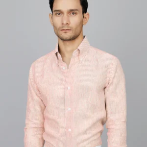 Stripe Linen Shirt in Tangerine