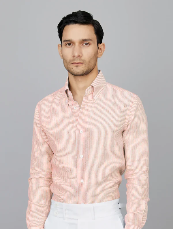 Stripe Linen Shirt in Tangerine