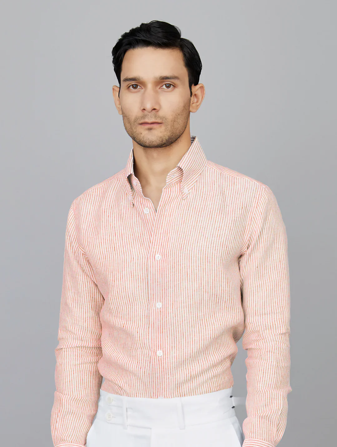 Stripe Linen Shirt in Tangerine