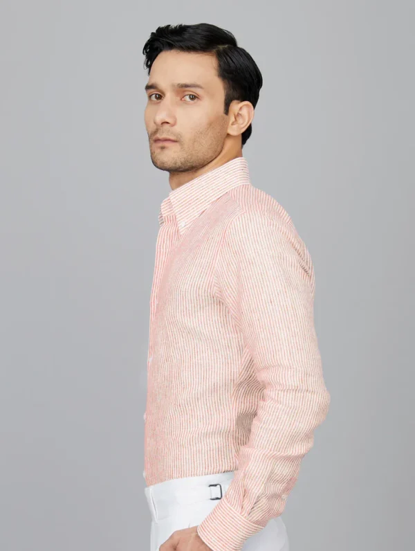 Stripe Linen Shirt in Tangerine - Image 2