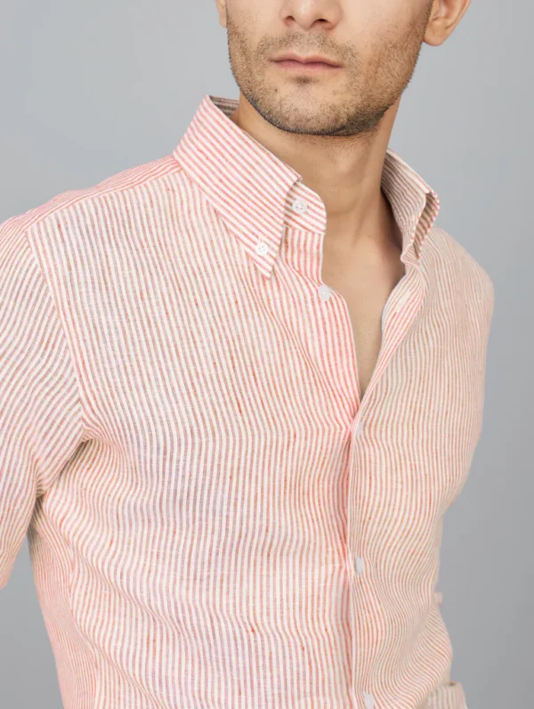 Stripe Linen Shirt in Tangerine - Image 3